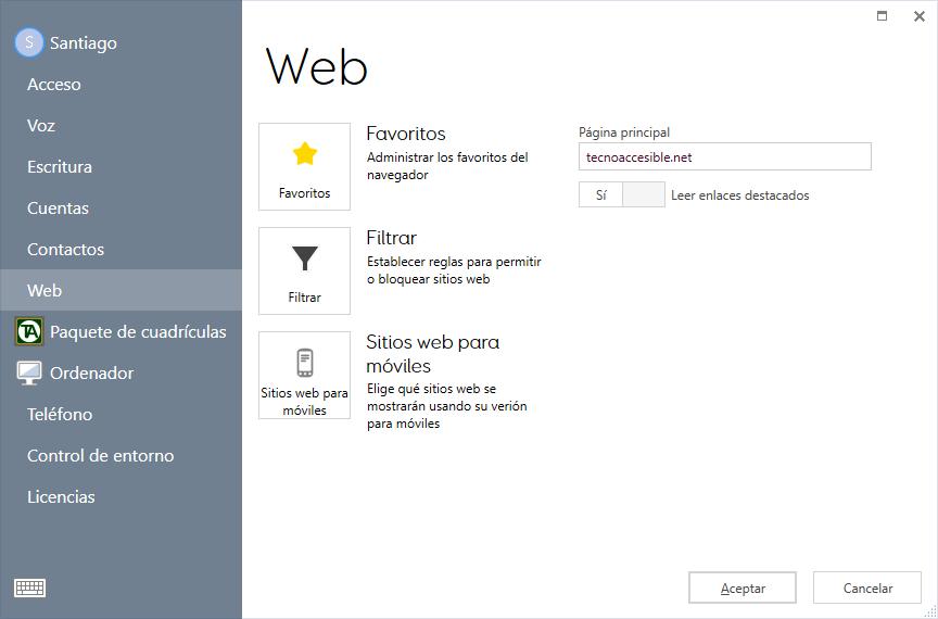 Imagen de la configuración de opciones del navegador web