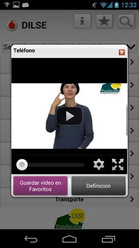 Imagen de la interfaz del Diccionario Lengua Signos ESP