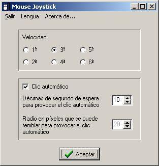 Imagen de la ventana de configuración de Joystick Mouse